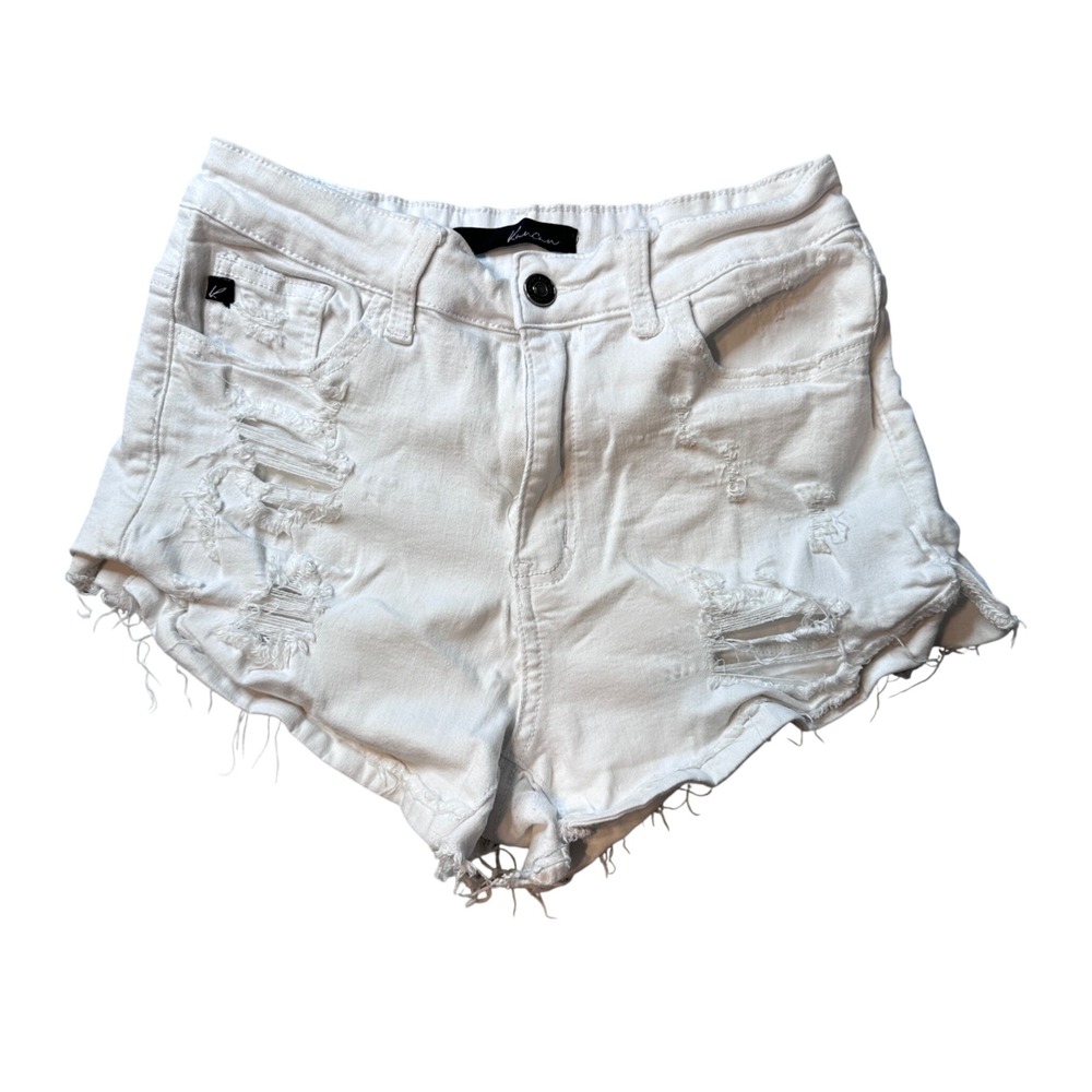 KanCan Denim Shorts Womens 27 White KC11143WT Distressed High Rise Cut Off‎